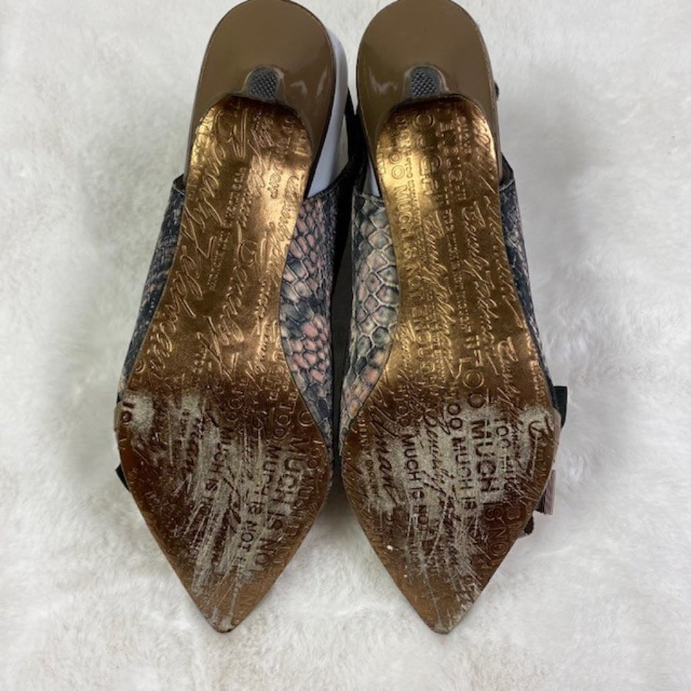 Beverly Feldman VINTAGE Patent Faux Snakeskin Rosette Slingback Heels, size 8.5 - Picture 15 of 16